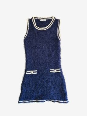 Grifflin Paris Navy Fuzzy Knit Sleeveless Mini Dress!